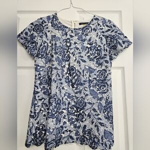 Tommy Hilfiger Blue and White Floral Lace Blouse